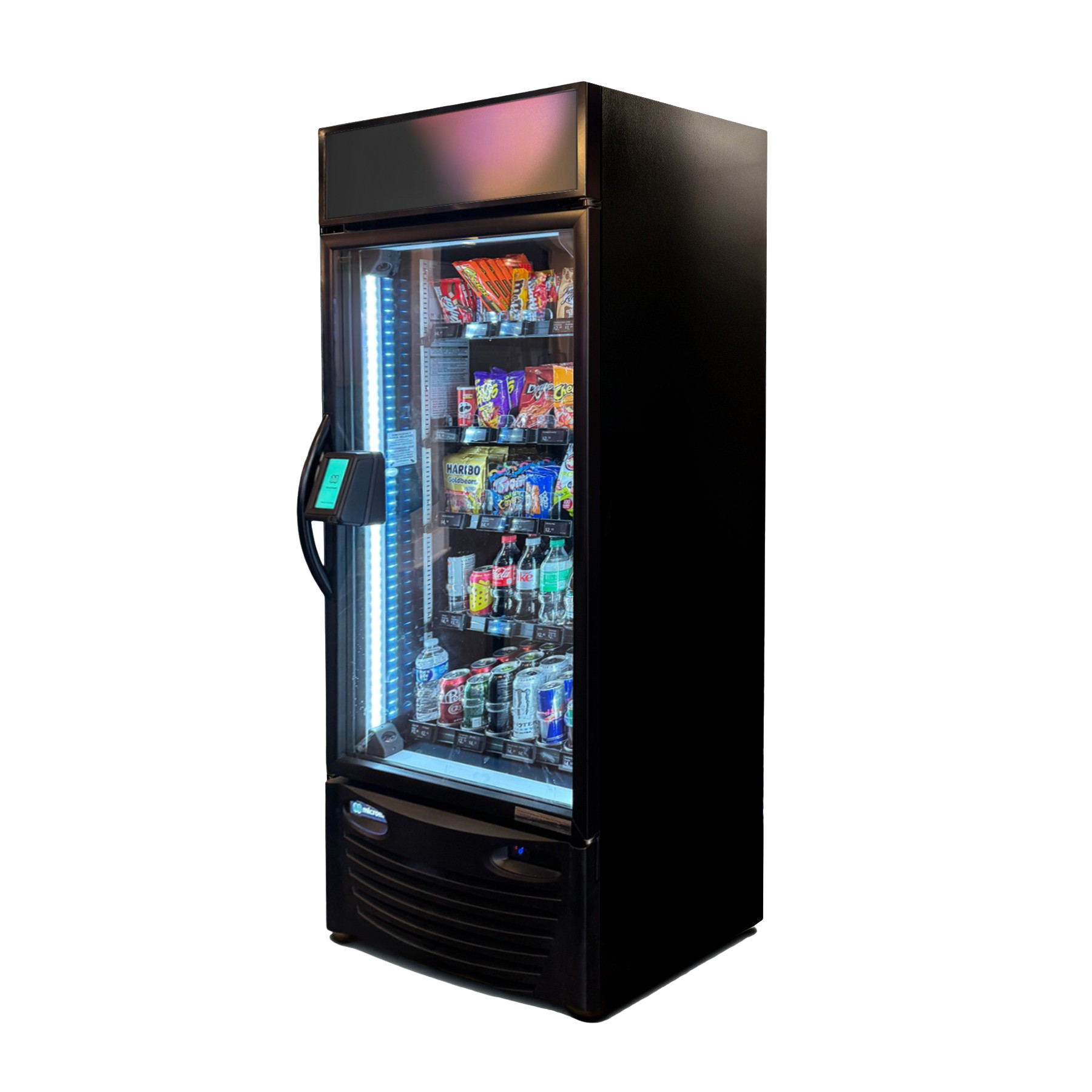 Smart vending machine display with snacks and drinks