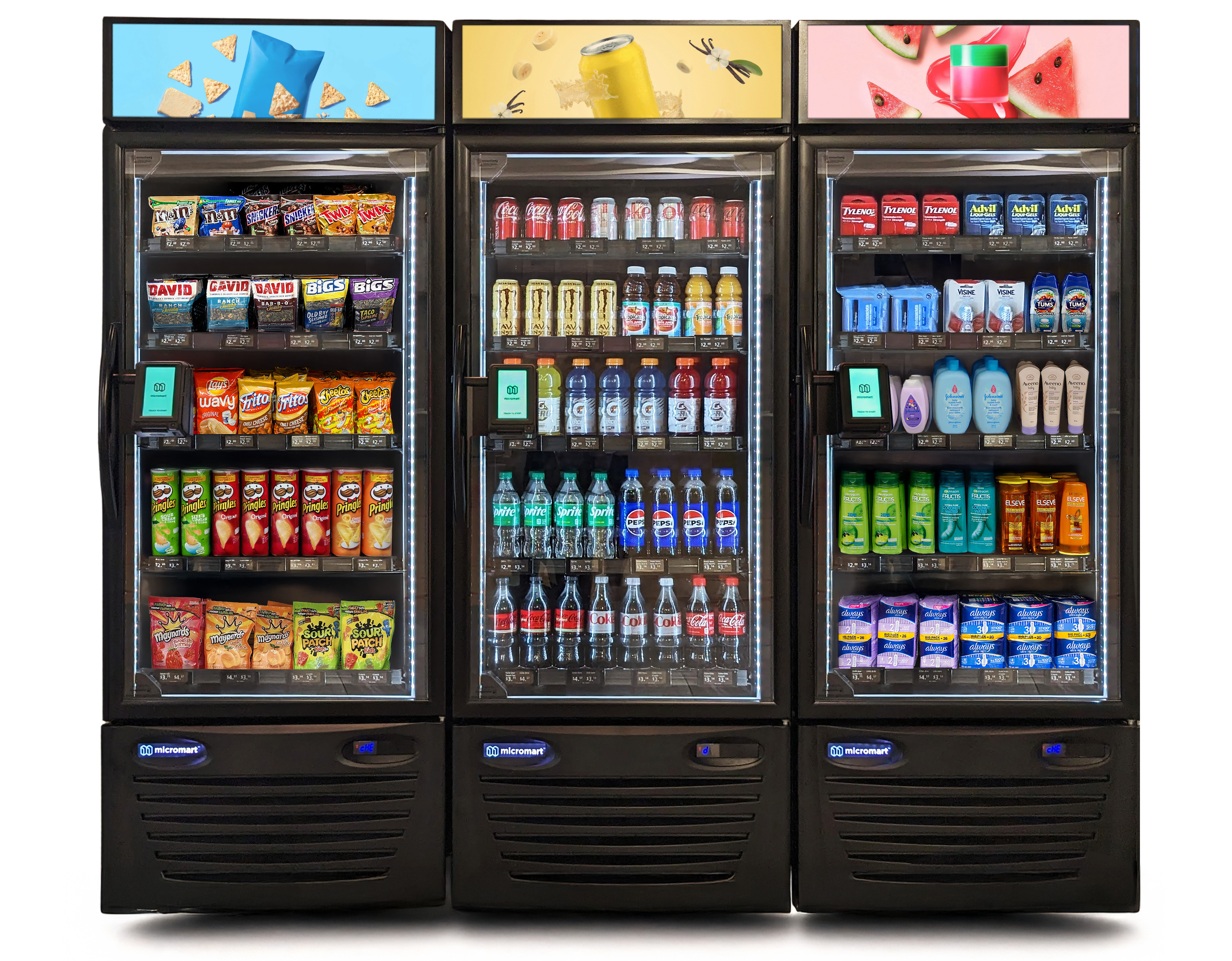 Micromart three-machine smart vending setup